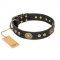 "Golden Radiance" FDT Artisan Black Leather Sharpei Collar with Old Bronze Look Ovals and Circles
