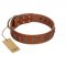 "Silver Century" Fashionable FDT Artisan Tan Leather Sharpei Collar with Silver-Like Plates