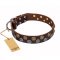 'Strong Shields' FDT Artisan Leather Shar Pei Collar with Remarkable Decor - 1 1/2 inch (40 mm) wide