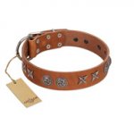 "Brave Spirit" Handmade FDT Artisan Designer Tan Leather Sharpei Collar with Shields