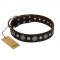 "Victory Ode" FDT Artisan Brown Leather Sharpei Collar with Silver-like Plated Decorations