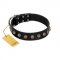 "Inky Prettification" FDT Artisan Black Leather Sharpei Collar with One Row of Studs