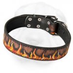 Leather Shar-Pei Collar Painted with Flames