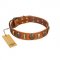 "Strike of Rock" FDT Artisan Tan Leather Sharpei Collar with Plates and Medallions with Skulls