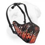 Handpainted/Handmade Excluve Leather Muzzle"Dondi"Plus-FLAMES