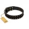 "Star Way" FDT Artisan Black Leather Sharpei Collar with Bronze-like and Silver-like Star Studs