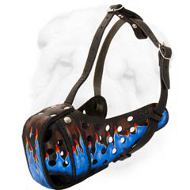 Blue Flames Hand Painted Heavy Duty Muzzle for Shar Pei