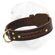 Extra Wide Strong Shar Pei Leather Collar with Fur Protecting Plate