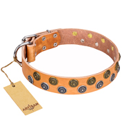 "Precious Sparkle" Handmade FDT Artisan Tan Leather Shar Pei Collar of Premium Quality