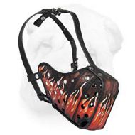 Handpainted/Handmade Excluve Leather Muzzle"Dondi"Plus-FLAMES