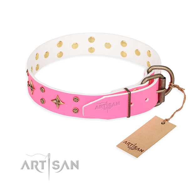Everyday use full grain genuine leather collar with decorations for your doggie