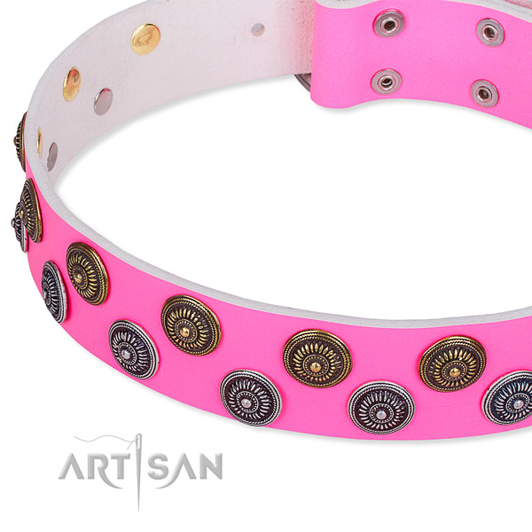 Full grain leather dog collar with unique decorations