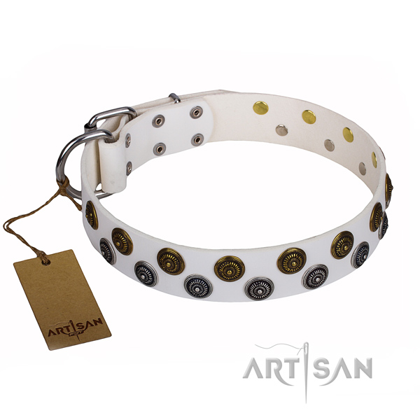 Fashionable natural genuine leather dog collar for daily use