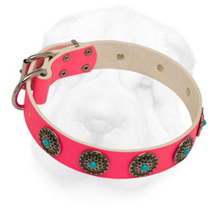 Shar-Pei Pink Collar Decorated with Blue Stones