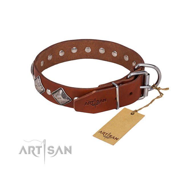 Full grain leather dog collar with worked out finish