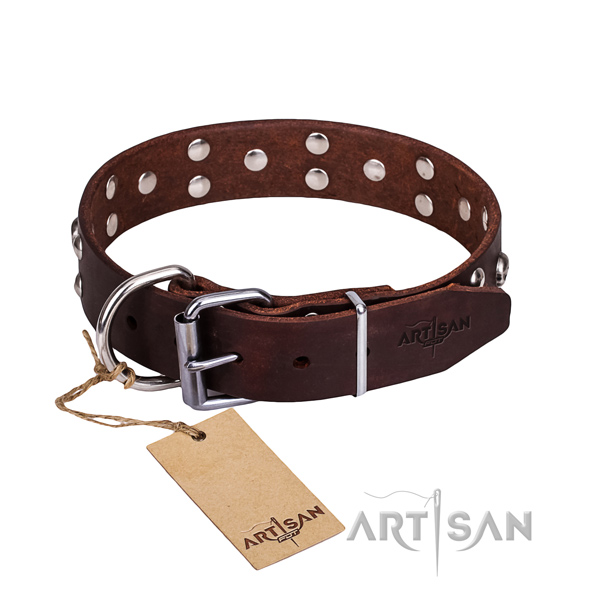 Leather dog collar with thoroughly polished edges for pleasant everyday outing
