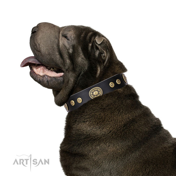 Stunning studded natural leather dog collar for easy wearing