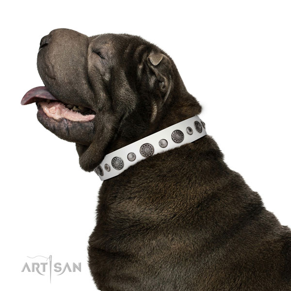Exceptional Full grain natural leather dog collar with corrosion proof D-ring