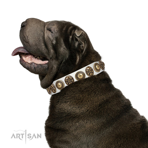 Adorned full grain leather collar for your attractive doggie