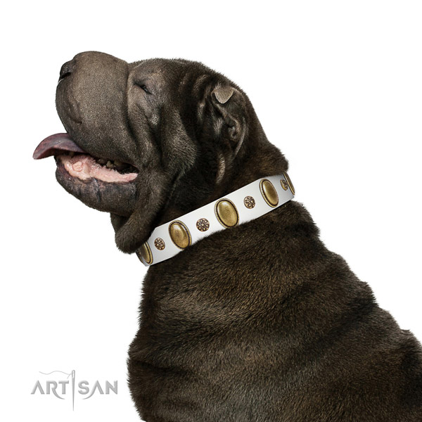 Handy use soft to touch full grain natural leather dog collar