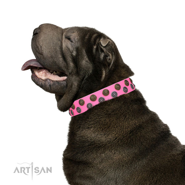 Sharpei leather collar with durable D-ring for basic training