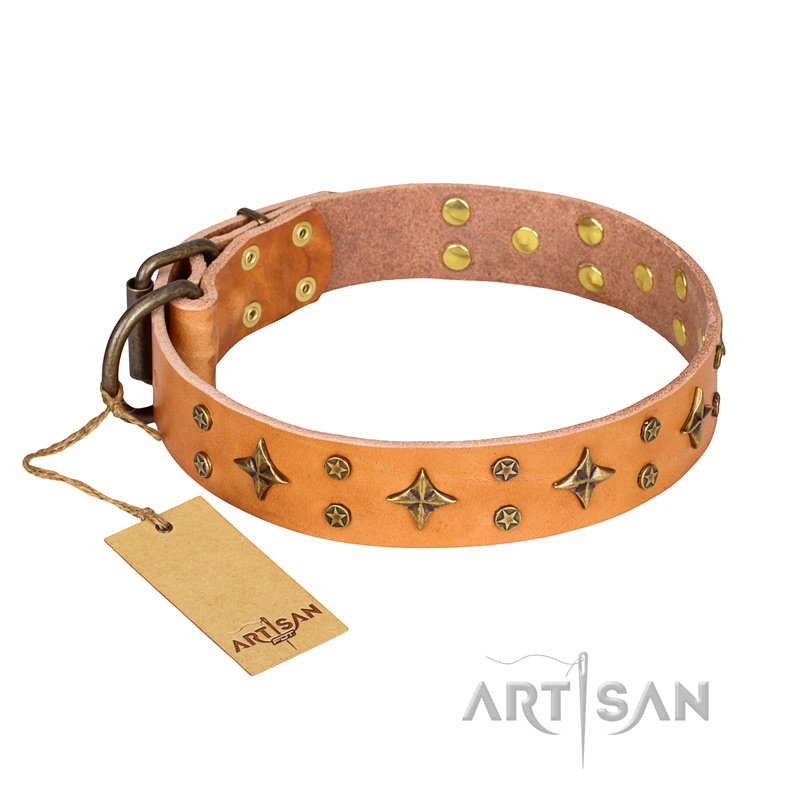 'Top-Flight' FDT Artisan Adorned Tan Leather Sharpei Collar