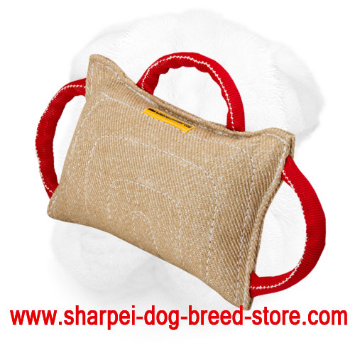 Jute Shar Pei Bite Pillow with Three Durable Handles