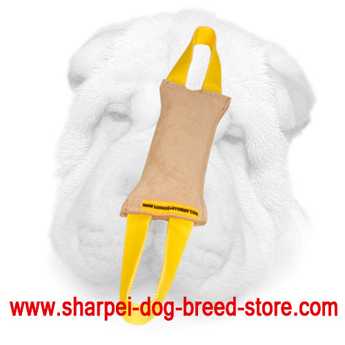 Genuine Leather Shar Pei Bite Tug with Two Handles