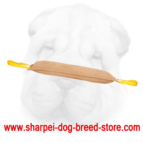 Genuine Leather Shar Pei Bite Tug with Stitched Nylon Handles