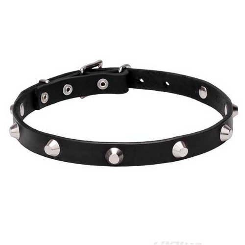 Genuine Leather Collar with Chrome Plated Pyramids