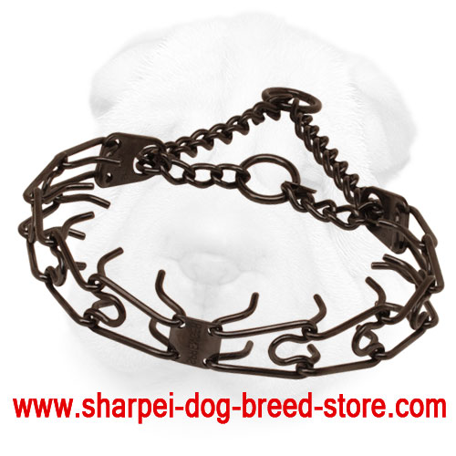 Black Stainless Steel Shar Pei Prong Collar, 1/8 inch (3.2 mm) Prong Diameter