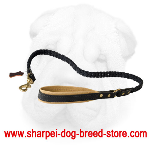 Genuine Leather Braided Shar Pei Leash - Click Image to Close