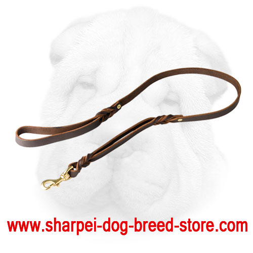 Leather Shar Pei Leash with Two Handles