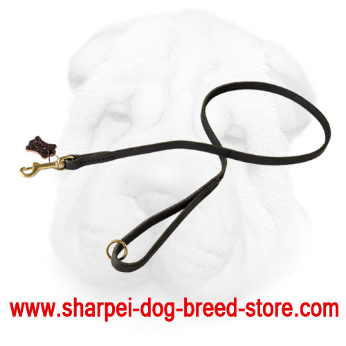 Shar Pei Leather Leash with Brass Snap Hook