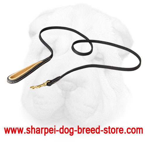 Genuine Leather Shar Pei Leash with Brass Snap Hook