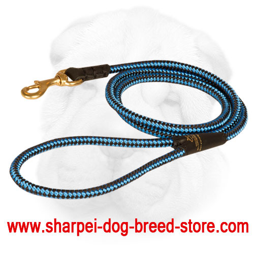 Nylon Cord Shar Pei Leash with Brass Hardware