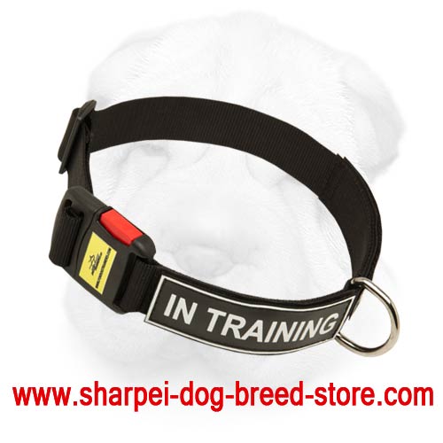 Multipurpose Shar Pei Nylon Collar with Quick Release Buckle and Identification Patches - Click Image to Close