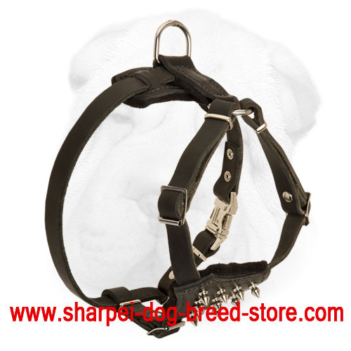Spiked Shar-Pei Harness for Puppies with D ring and Quick Release Buckle - Click Image to Close