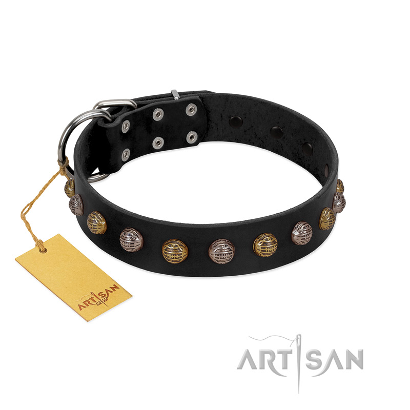 "Inky Prettification" FDT Artisan Black Leather Sharpei Collar with One Row of Studs