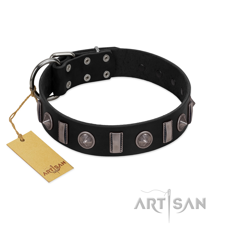 "Silver Spikes" Exclusive FDT Artisan Black Leather Sharpei Collar