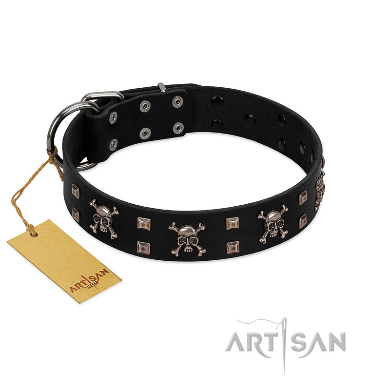 "Black Jack" Stylish Handmade FDT Artisan Black Leather Sharpei Collar