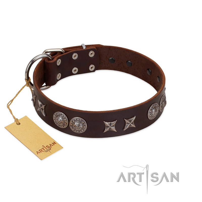"Antique Style" Designer Handmade FDT Artisan Brown Leather Sharpei Collar