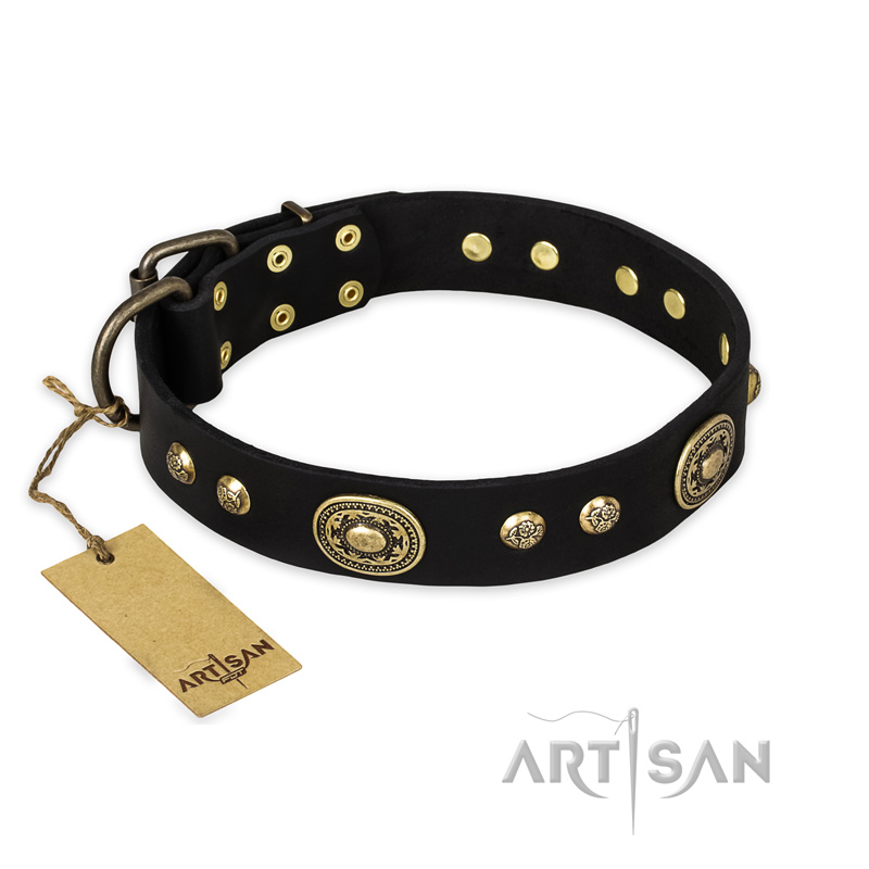 "High Fashion" FDT Artisan Studded with Plates Black Leather Sharpei Collar