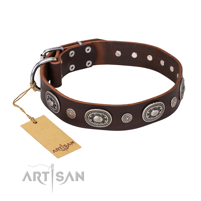 "Extra Pizzazz" FDT Artisan Adorned Brown Leather Sharpei Collar
