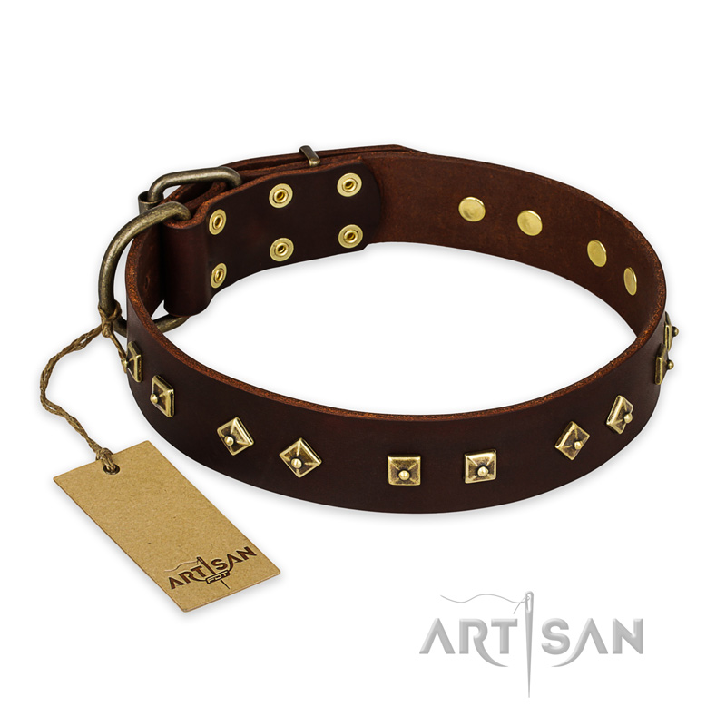"Fashion Studs" FDT Artisan Decorated Leather Sharpei Collar with Old Bronze-Plated Steel Hardware