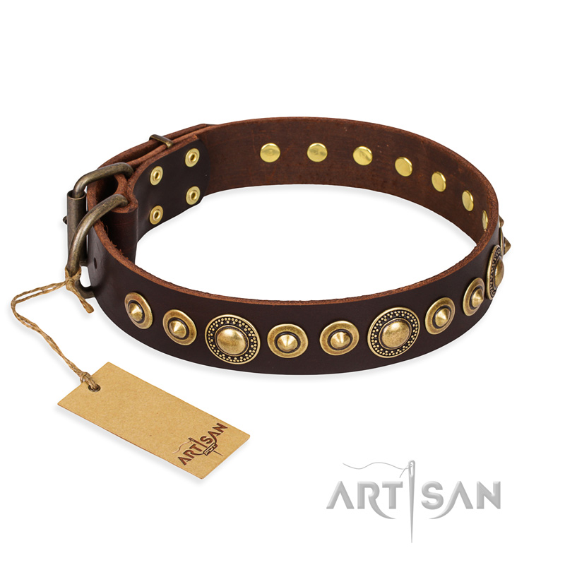 "Ancient Warrior" FDT Artisan Fancy Leather Sharpei Collar with Old-Bronze Plated Decorations