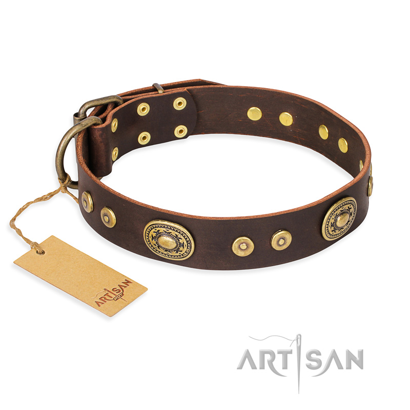 "One-of-a-Kind" FDT Artisan Handmade Decorated Brown Leather Sharpei Collar