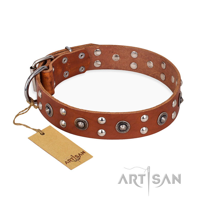 "Silver Elegance" FDT Artisan Decorated Leather Sharpei Collar with Old Silver-Like Plated Studs and Cones