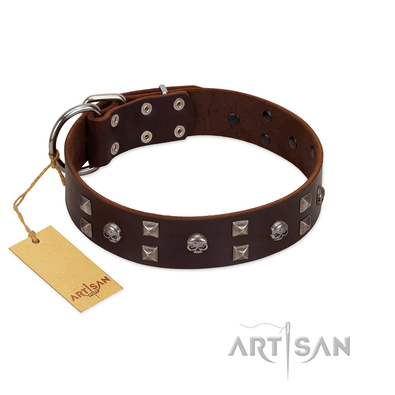 "Brown Shadow" Designer Handmade FDT Artisan Brown Leather Sharpei Collar