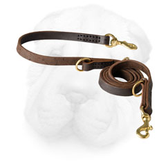 Leather Shar Pei Leash Equipped with Brass Hardware
